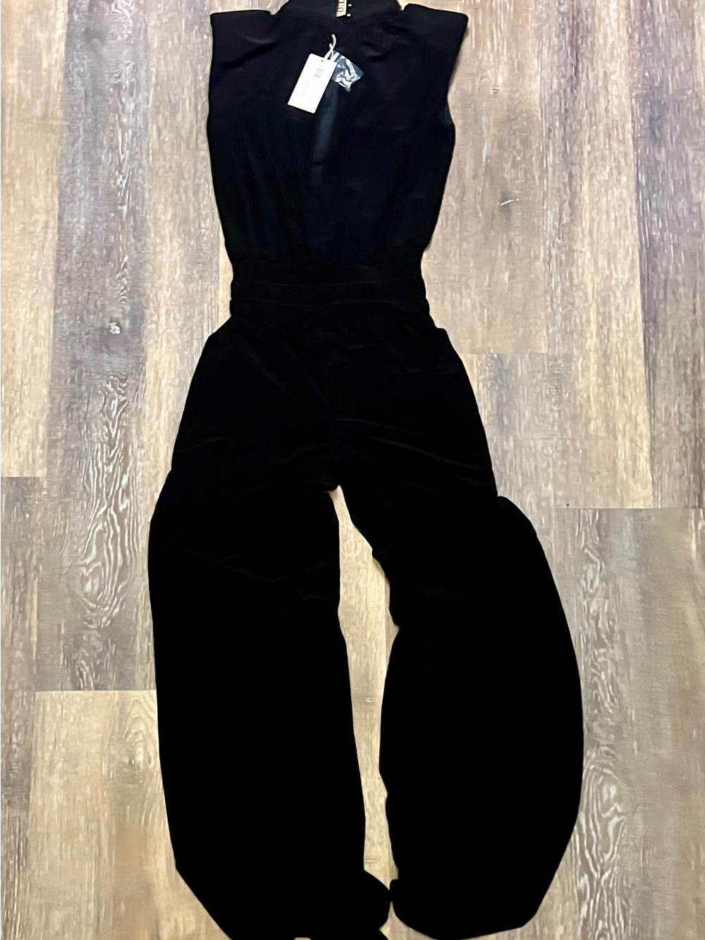 Ramy Brook Black Velvet Sleeveless Wide-Leg Jumpsuit
